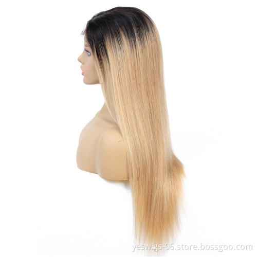 Wholesale Indian Virgin Cuticle Aligned Hair Lace Closure Wigs 1B 27 1b 30 1B 99j Burgundy Ombre Color Human Hair Lace Front Wig